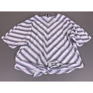 Jones New York Signature Blouse Top Women 3X Blue White Striped Tie Front V-Neck